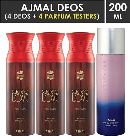 Ajmal 3 Sacred Love For Women And 1 Persuade For Men & Women Deodorants Each 200ml Combo Pack Of 4