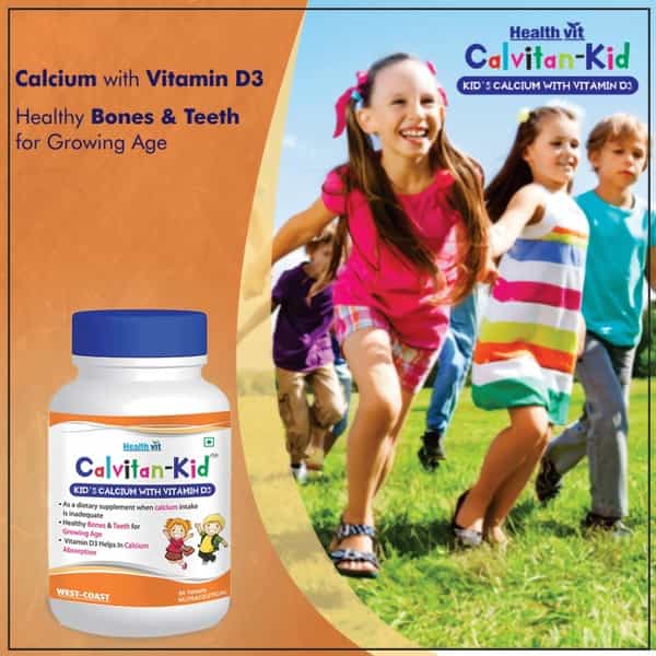 Healthvit Calvitan-Kid Kids Calcium With Vitamin D For Strong Bone Health|Healthy Growth 60 Tablets