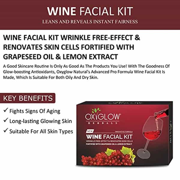 Oxyglow Wine Facial Kit|Wrikle Free Effect|Renovates Skin Cells|Lemon|Grapeseed Oil| 260Gram