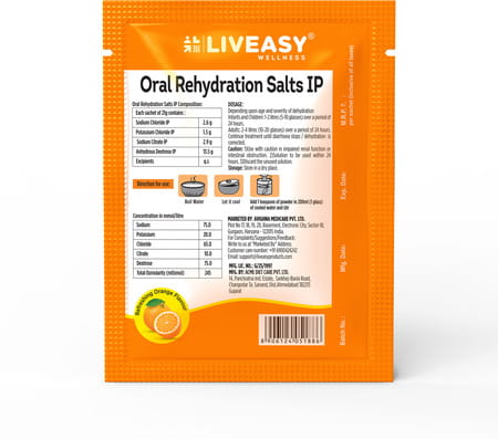 Liveasy Ors Sachet - 21 Grams - Oral Rehydration Salt - Orange Flavour
