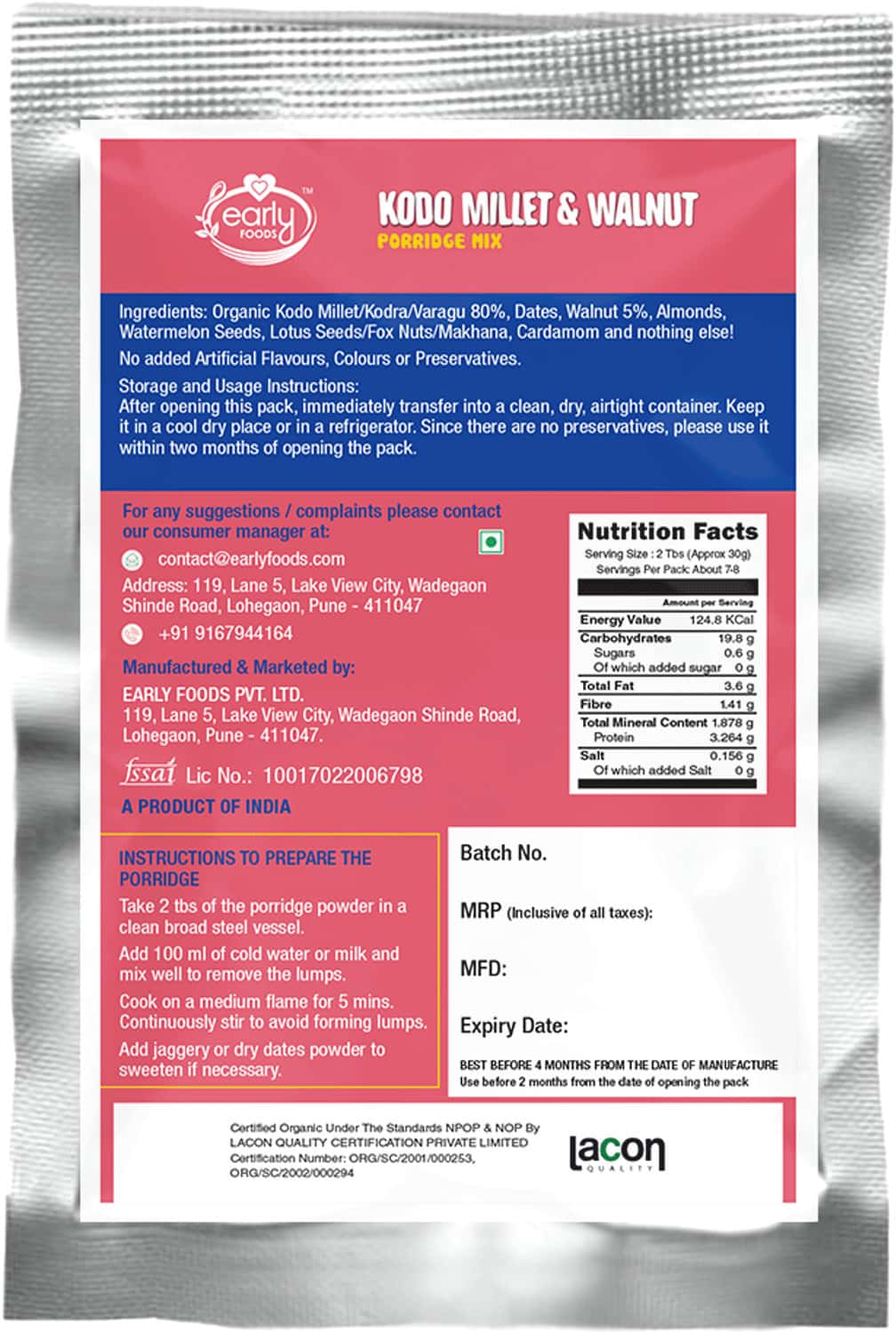 Buy EARLY FOODS 6 TRIAL PACKS ORGANIC MILLET PORRIDGE MIXES COMBO