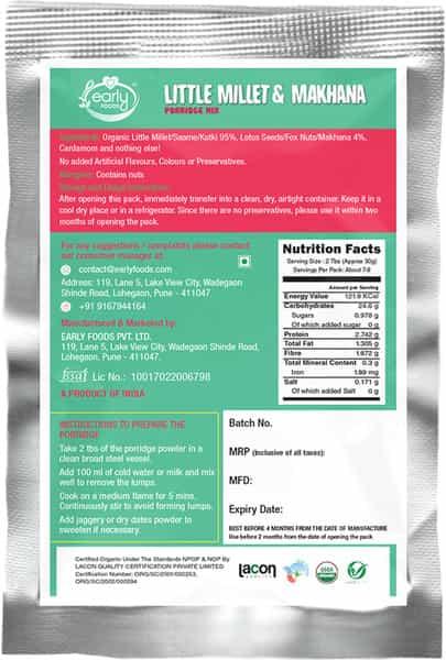 Early Foods 6 Trial Packs - Organic Millet Porridge Mixes Combo - 50G Each X 6