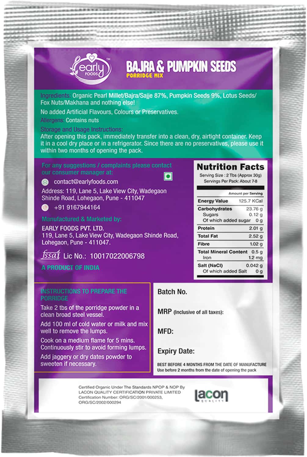 Buy EARLY FOODS 6 TRIAL PACKS ORGANIC MILLET PORRIDGE MIXES COMBO