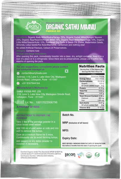 Early Foods 6 Trial Packs - Organic Millet Porridge Mixes Combo - 50G Each X 6