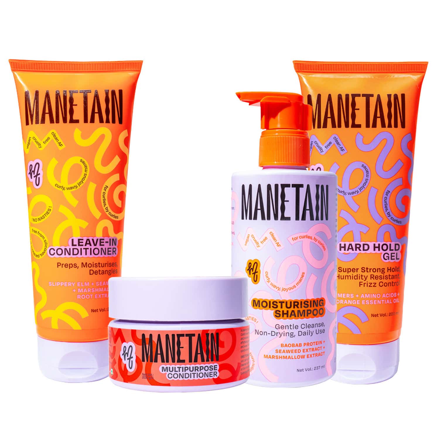 Manetain Washday Hold Bundle - Moist Shampoo | Conditioner | Leave In | 1 Hard Hold Gel