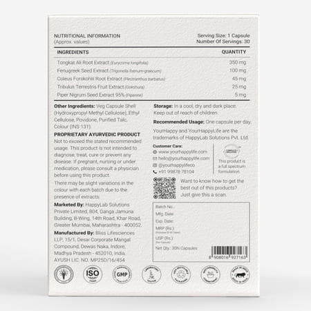 Yourhappylife Mojo Testosterone Supplement For Men - 30 Capsules