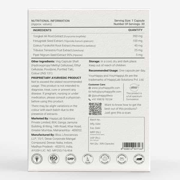 Yourhappylife Mojo Testosterone Supplement For Men - 30 Capsules