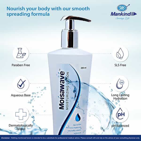Mankind Moisawave Lotion | Longlasting Hydration | Non Greasy | All Skin Type | Ph Balanced | 250 Ml