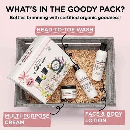 Goodnessme Certified Organic Baby Moisturizing Gift Pack (Body Wash+Lotion+Diaper Rash Cream) White