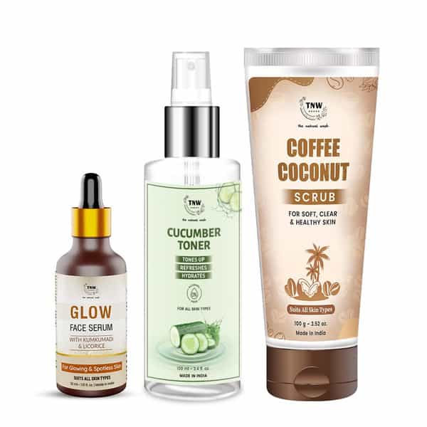 Tnw The Natural Wash Skincare Combo With Glow Face Serum | Cucumber Toner & Coffee Coconut Scrub