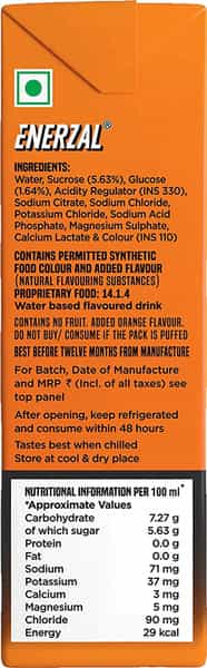 Enerzal Energy Drink Orange Flavour Liquid 500Ml (Pack Of 12)