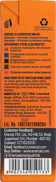 Enerzal Energy Drink Orange Flavour Liquid 500Ml (Pack Of 12)