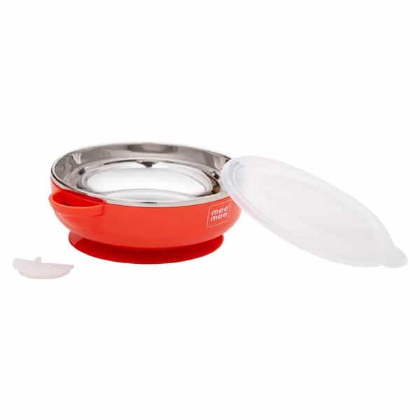 Mee Mee Stay Warm Baby Steel Bowl With Suction Base ( Red)