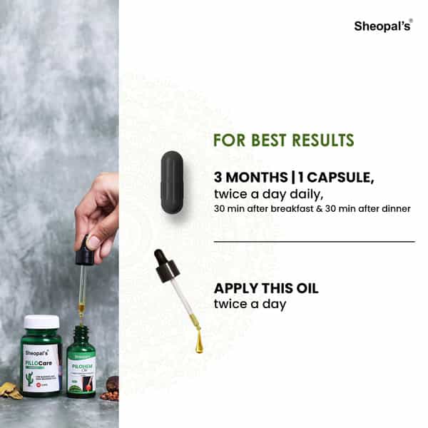 Sheopal's Ayurvedic Pillocare & Pilohem Aid Care Combo | 60 Capsules + 30Ml Oil X 2