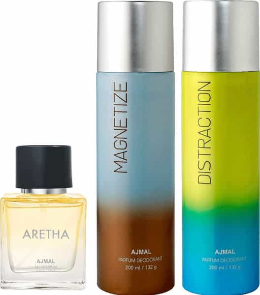 Ajmal Distraction & Ajmal Magnetize Deodorant 200 Ml Each For Unisex And Ajmal Aretha Edp 50 Ml