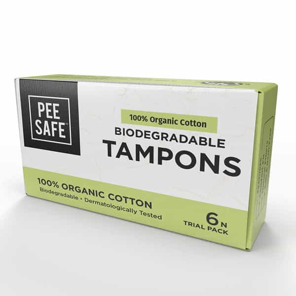 Pee Safe Organic Cotton | Tampons | Trial Pack | 6 Tampons - 2 Regular | 2 Super | 2 Super Plus