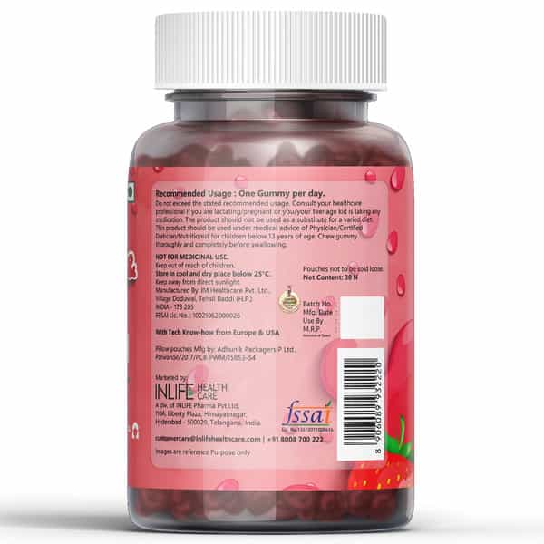 Inlife Biotin Hair Gummies Hair Skin Nails Supplement For Men Women And Teens-30 Strawberry Flavour