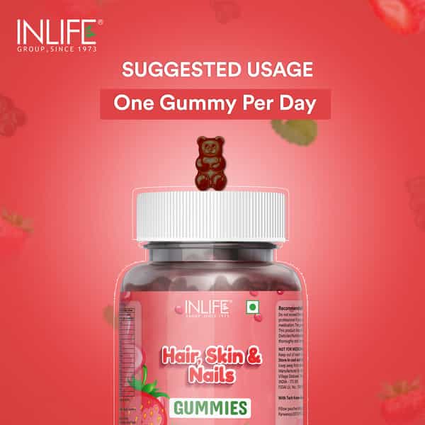 Inlife Biotin Hair Gummies Hair Skin Nails Supplement For Men Women And Teens-30 Strawberry Flavour