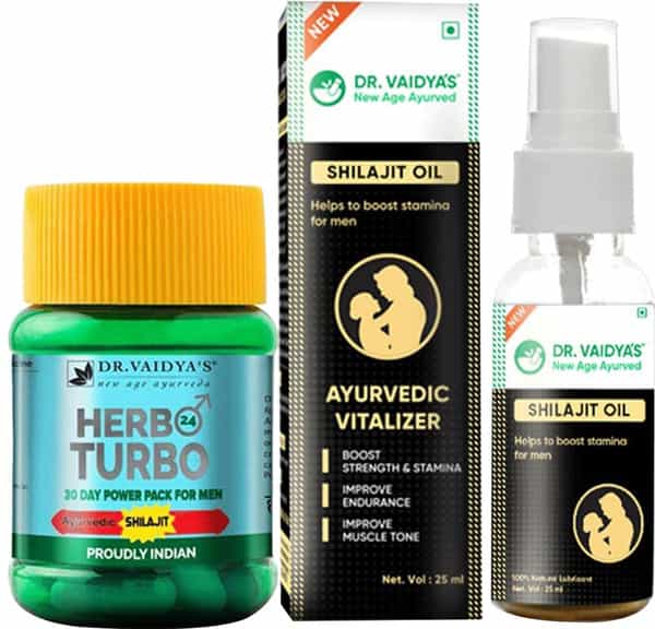 Dr. Vaidya's Ayurvedic Wellness Pack Herbo24turbo (30 Capsules X 1) | Shilajit Oil (25 Ml X 1)