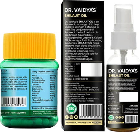 Dr. Vaidya'S Ayurvedic Wellness Pack Herbo24turbo (30 Capsules X 1) | Shilajit Oil (25 Ml X 1)