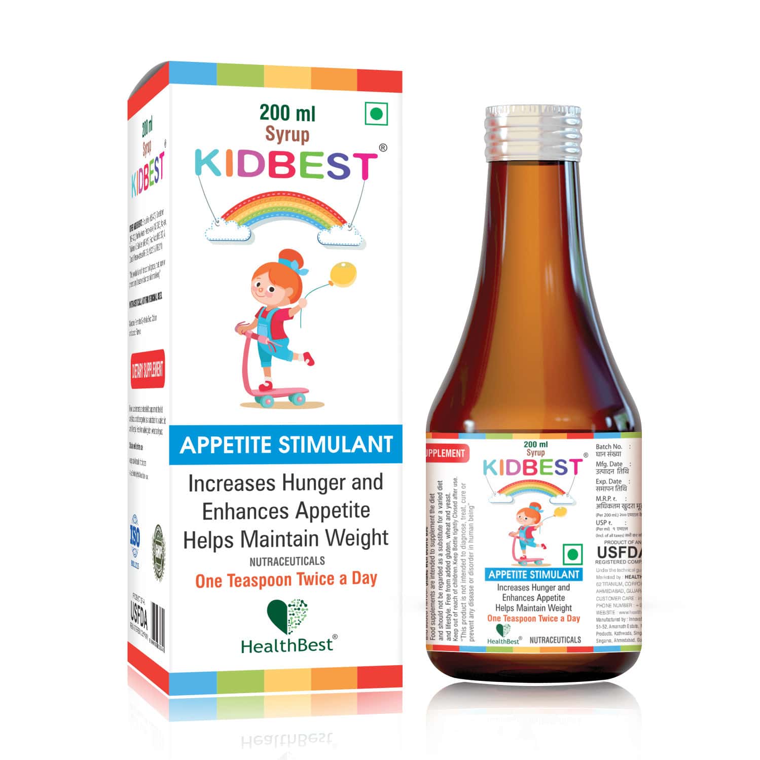 Healthbest Appetite Stimulant Syrup For Kids Enhances Appetite | Maintain Healthy Weight - 200ml