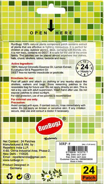 Runbugz Mosquito Repellent Patches Anti Mosquito Patch 24 Patches - White