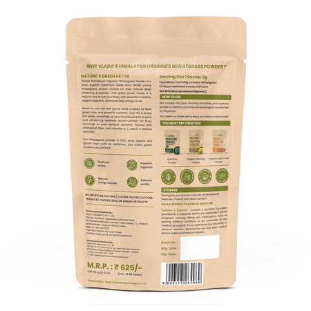 Vlado'S Himalayan Organics 100% Natural Organic Wheatgrass Powder | Usda Certified - 100g