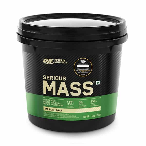 Optimum Nutrition (On) Serious Mass High Protein High Calorie Weight Gainer Powder-5 Kg Vanilla