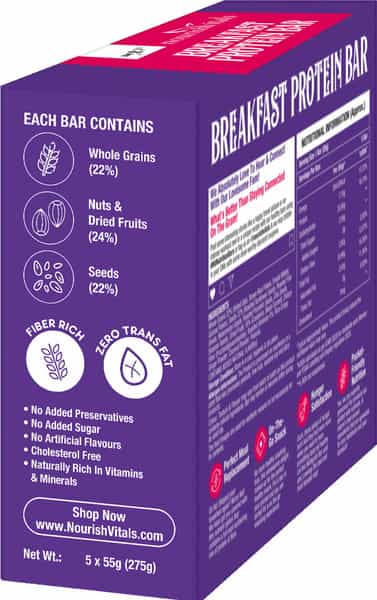 Nourishvitals Breakfast Protein Bar Almond & Cocount No Added Sugar Or Artificial Flavors 275G