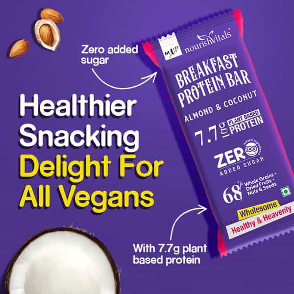Nourishvitals Breakfast Protein Bar Almond & Cocount No Added Sugar Or Artificial Flavors 275G