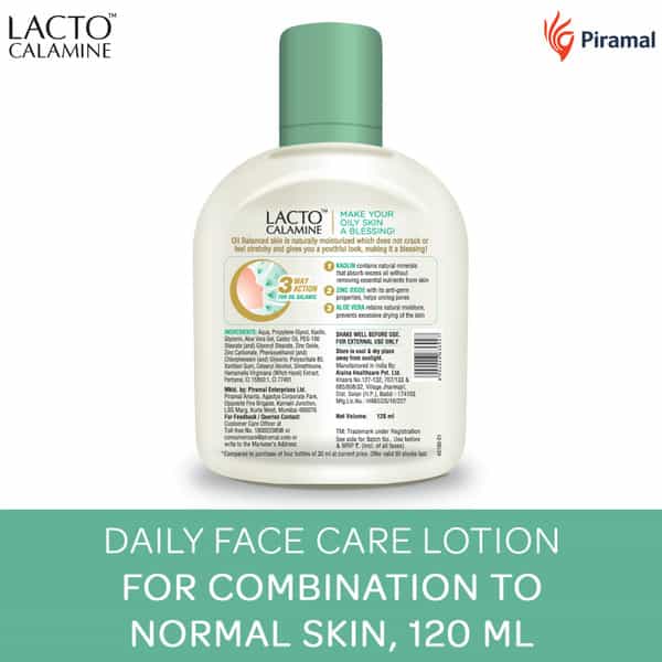 Lacto Calamine Oil Balance Daily Face Care Lotion - Aloe Vera -120Ml (Pack Of 2)