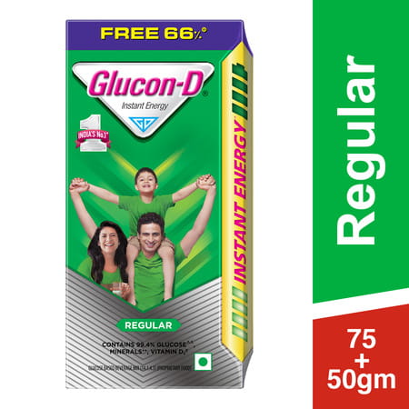 Glucon-D Regular With 3 Benefits Of Energy | Recovery | And Immunity | 75 G ( Get Extra 50 G Free)