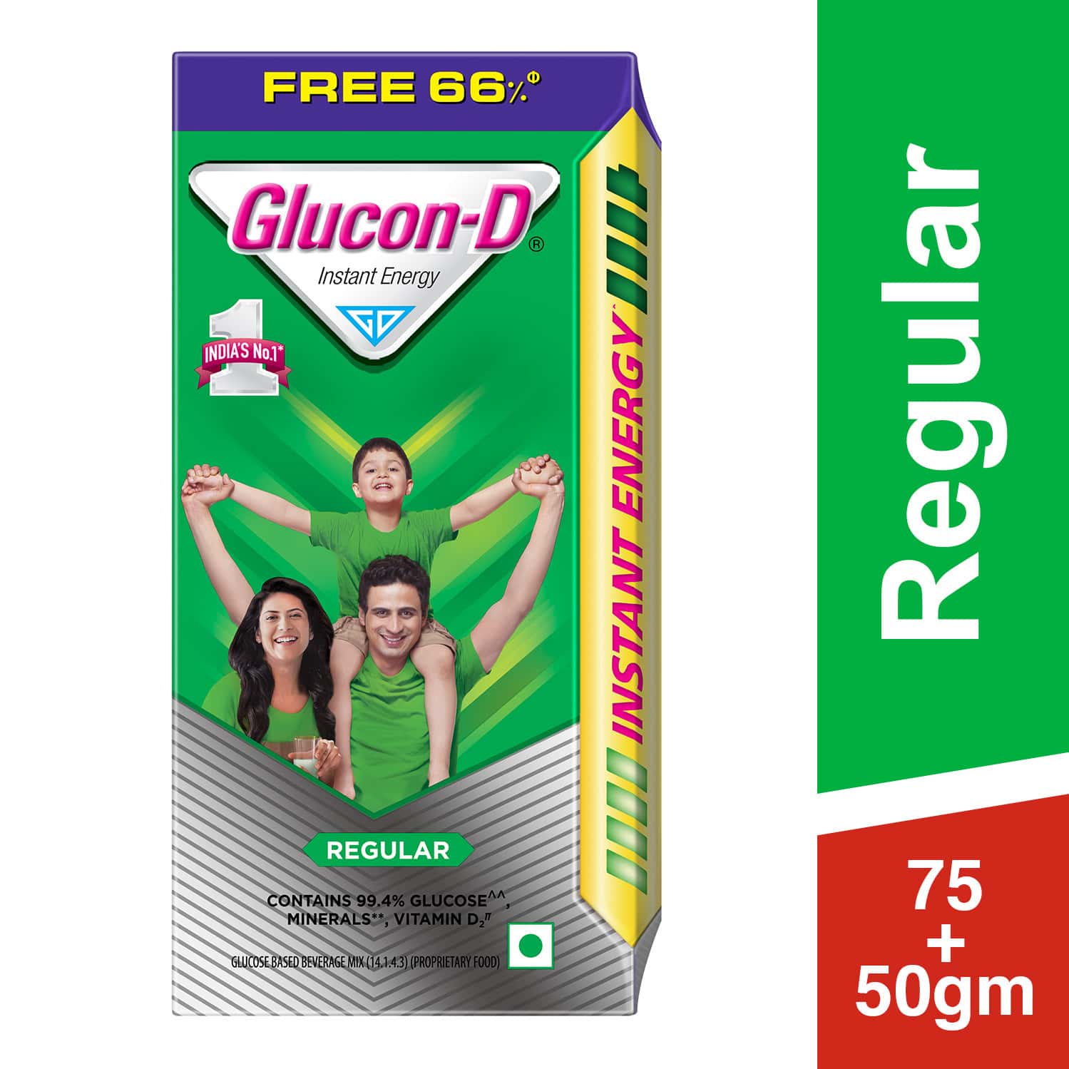 Glucon-d Regular With 3 Benefits Of Energy | Recovery | And Immunity | 75 G ( Get Extra 50 G Free)