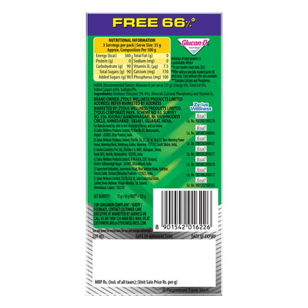 Glucon-D Regular With 3 Benefits Of Energy | Recovery | And Immunity | 75 G ( Get Extra 50 G Free)