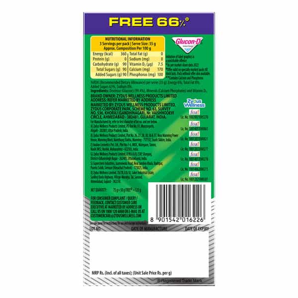 Glucon-D Regular With 3 Benefits Of Energy | Recovery | And Immunity | 75 G ( Get Extra 50 G Free)