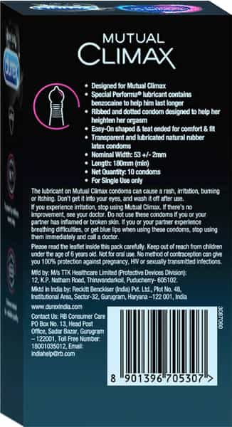 Durex Mutual Climax Condoms For Men & Women - 10 Count With Durex Water Based Lube Cherry