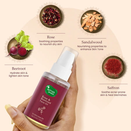 Mother Sparsh Rose & Beetroot Face Oil For Dull Dry & Uneven Skin/Light Weight & Non Sticky-50ml