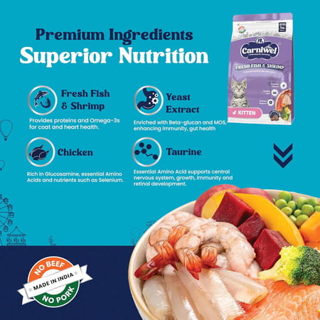 Carniwel Fresh Fish & Shrimp Kitten Dry Cat Food 1 Kg | Fresh & Natural Ingredients