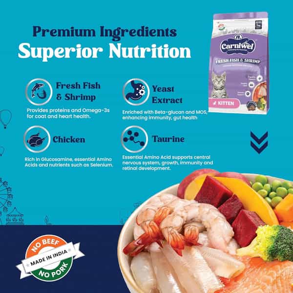 Carniwel Fresh Fish & Shrimp Kitten Dry Cat Food 1 Kg | Fresh & Natural Ingredients