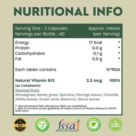 Nutrabud Plant Based Vitamin B12 | 100% Rda | 120 Veg Capsules
