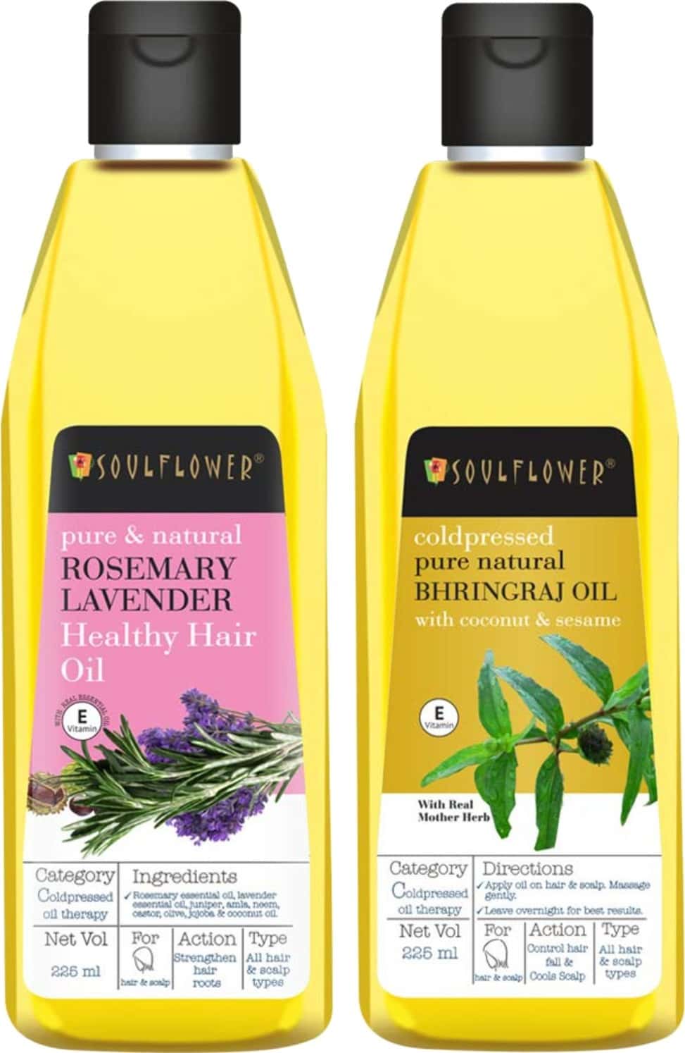 Soulflower Bhringraj Oil 225ml & Rosemary Lavender Healthy Hair Oil 225ml Combo