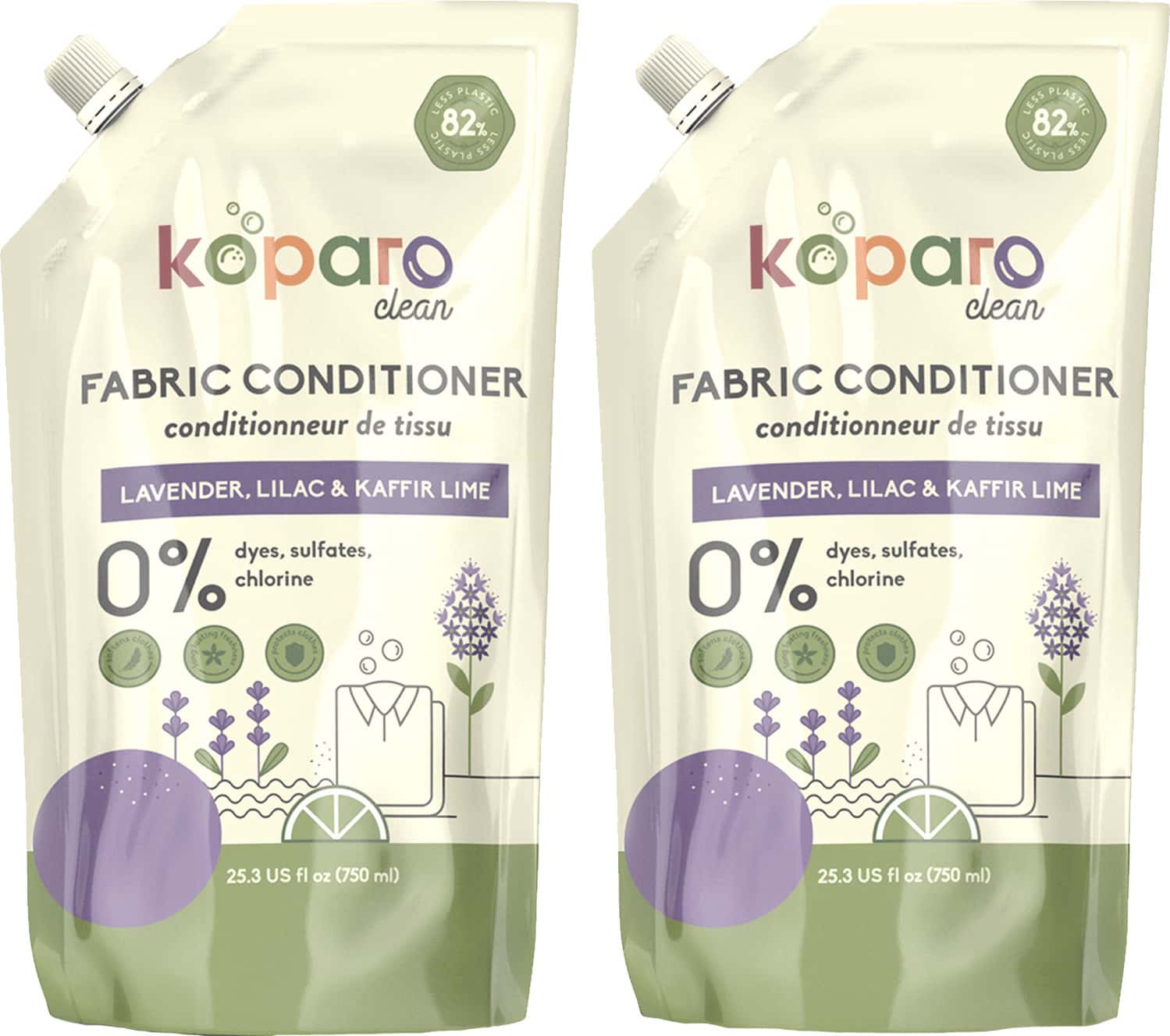 Koparo Fabric Conditioner - Lavender - Natural & Non Toxic - Soft & Shine - Refill Pack - 750 Ml X 2