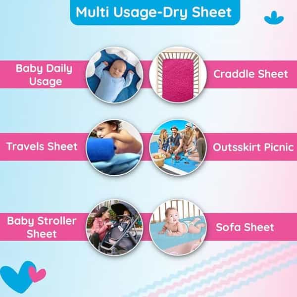 Bumtum Dry Sheet Leakproof Baby Bed Protector (Hot Pink + Maroon Small Size 50*70Cm|Pack Of 2)