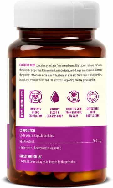 Everherb Neem - Immunity Booster - Hair & Skin Detoxifier - Bottle Of 60 Capsules (By Pharmeasy)