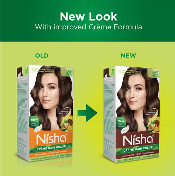 Nisha Creme Hair Color 3.0 Dark Brown (60Gm+60Ml+18Ml) Ammonia Free Permanent Hair Colour