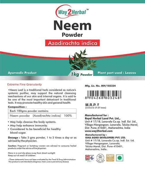 Way2herbal Neem Leaves Powder. Neem Powder For Skin Natural Neem Powder (Azadirachta Indica) - 1 Kg