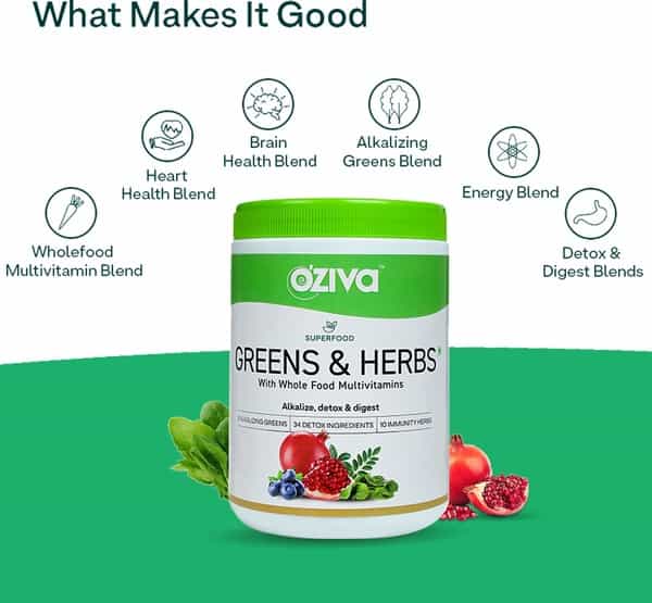 Oziva Superfood Greens & Herbs 250G | For Better Metabolism Detox & Digestion