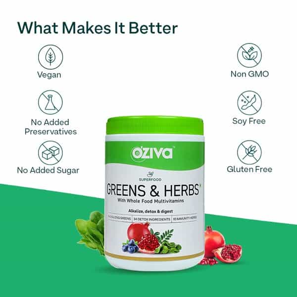 Oziva Superfood Greens & Herbs 250G | For Better Metabolism Detox & Digestion