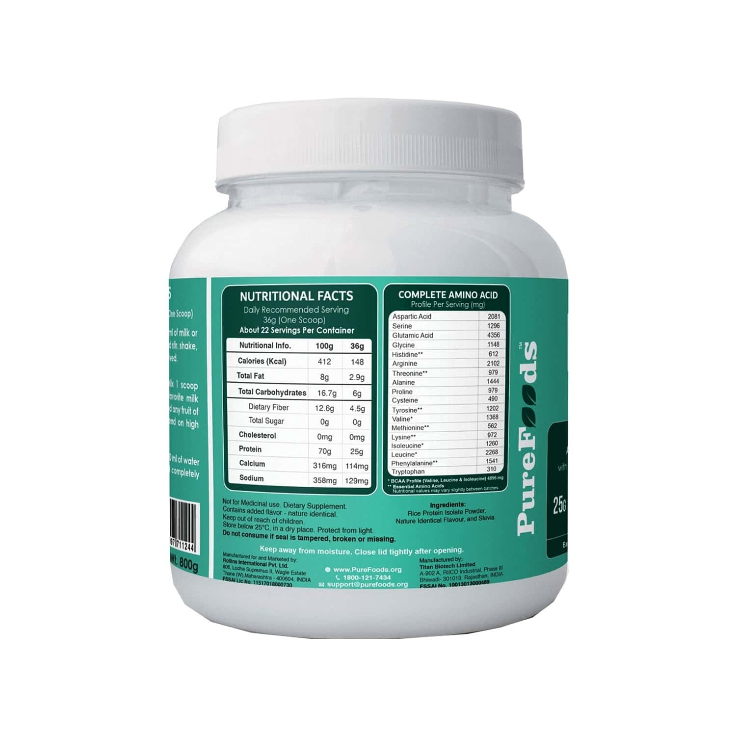 Buy PUREFOODS PF RICE PROTEIN CHOCOLATE FLAVOUR - 800G Online & Get ...