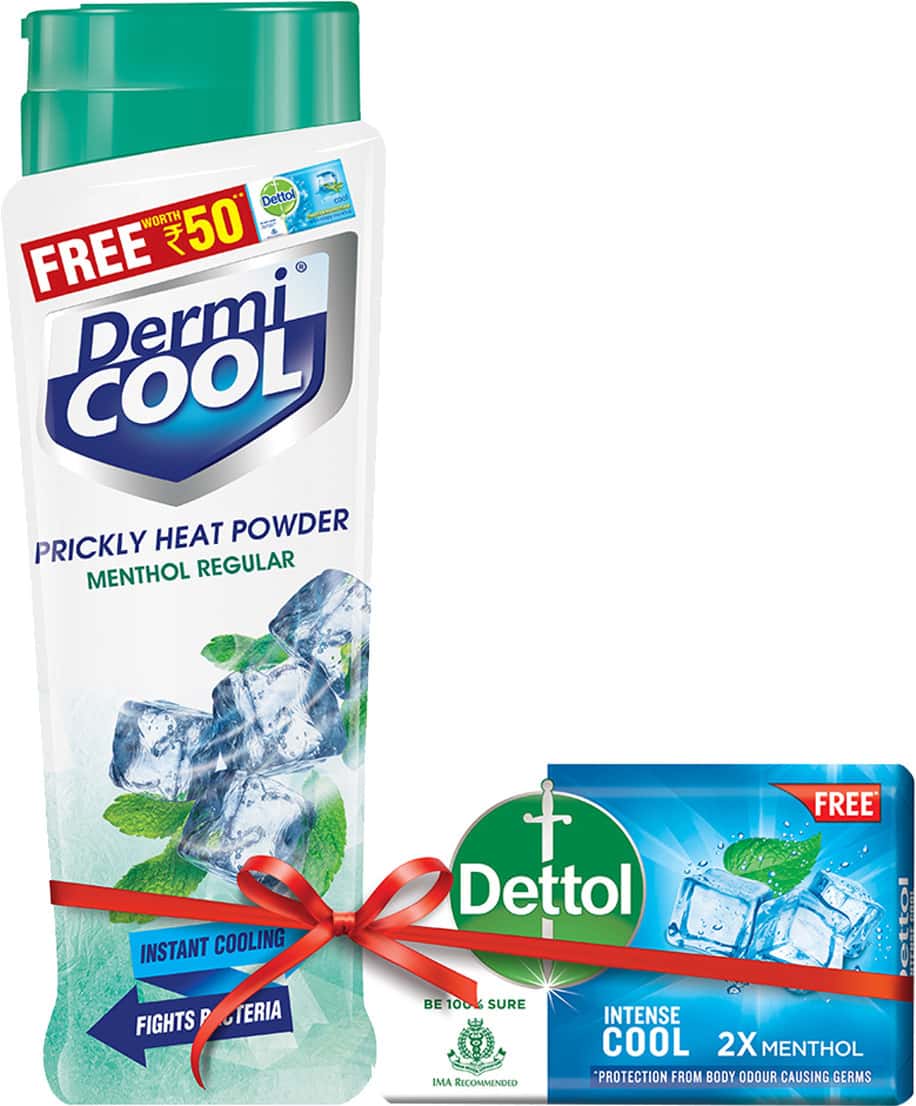 Dermicool Prickly Heat Powder Menthol Regular With Dettol Cool Soap 125g Free - 150g